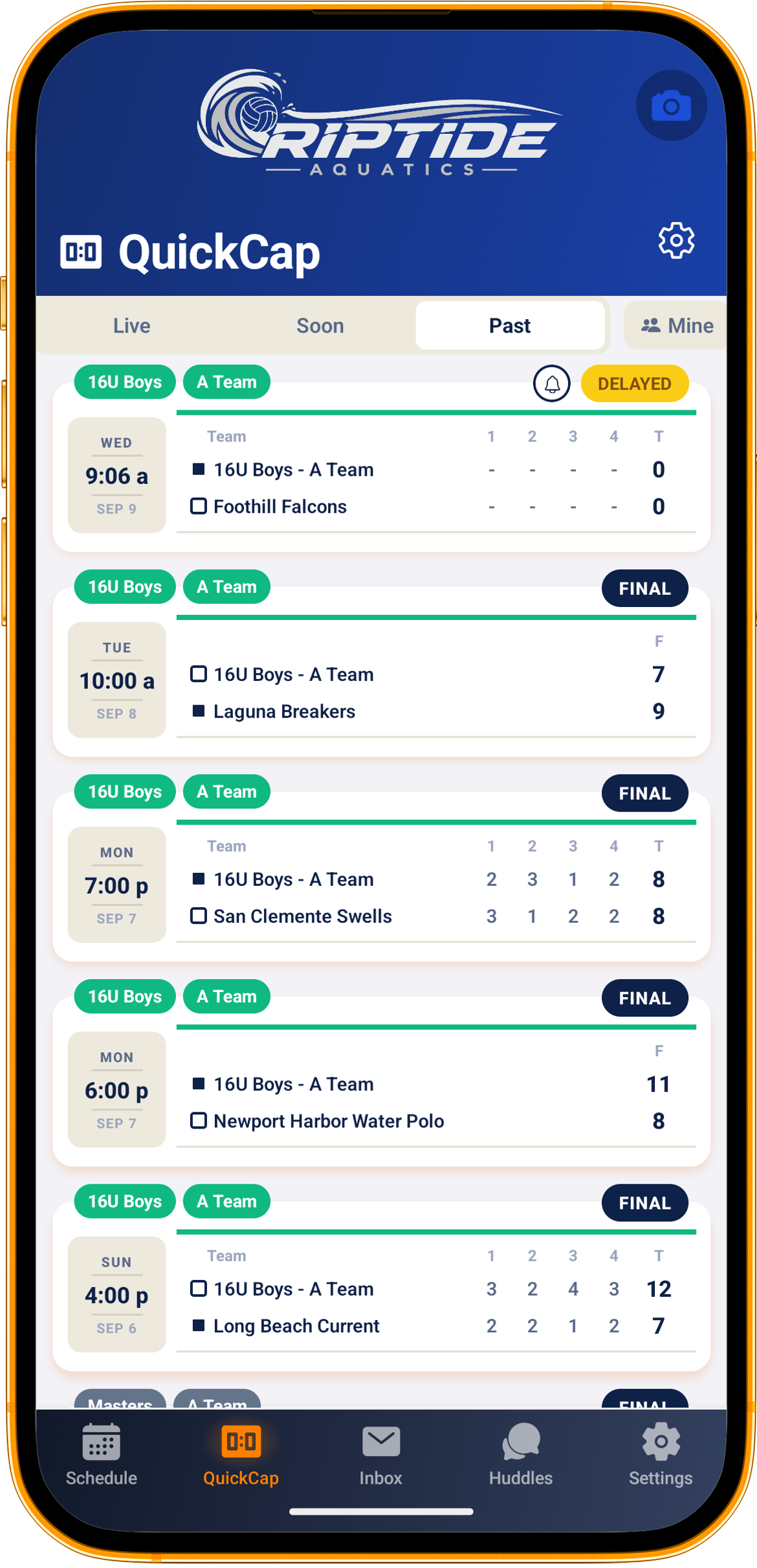 A list of past game scores in QuickCap