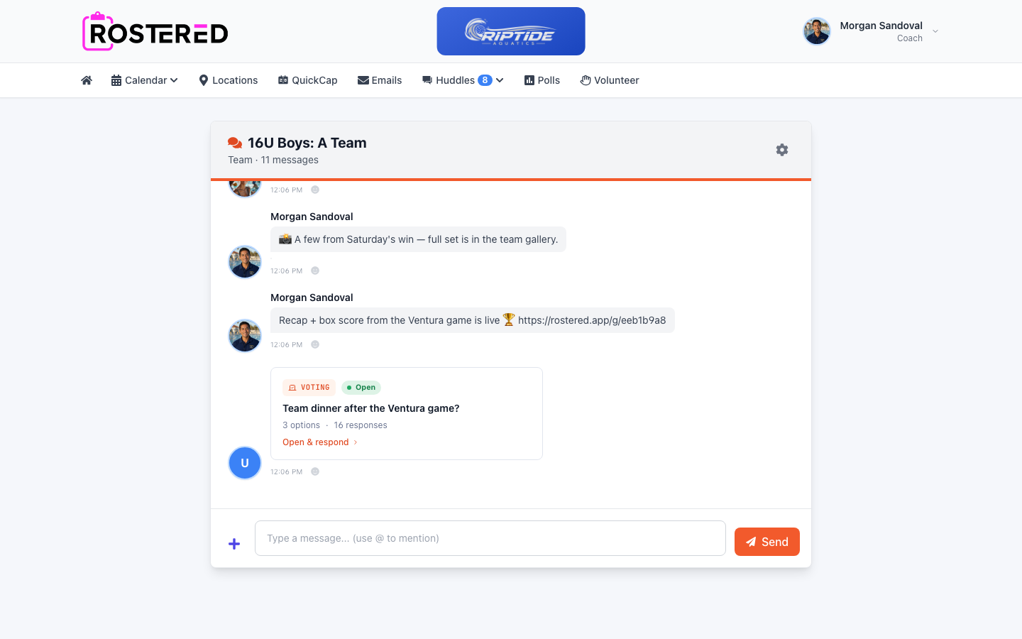 A Huddle channel open on the web