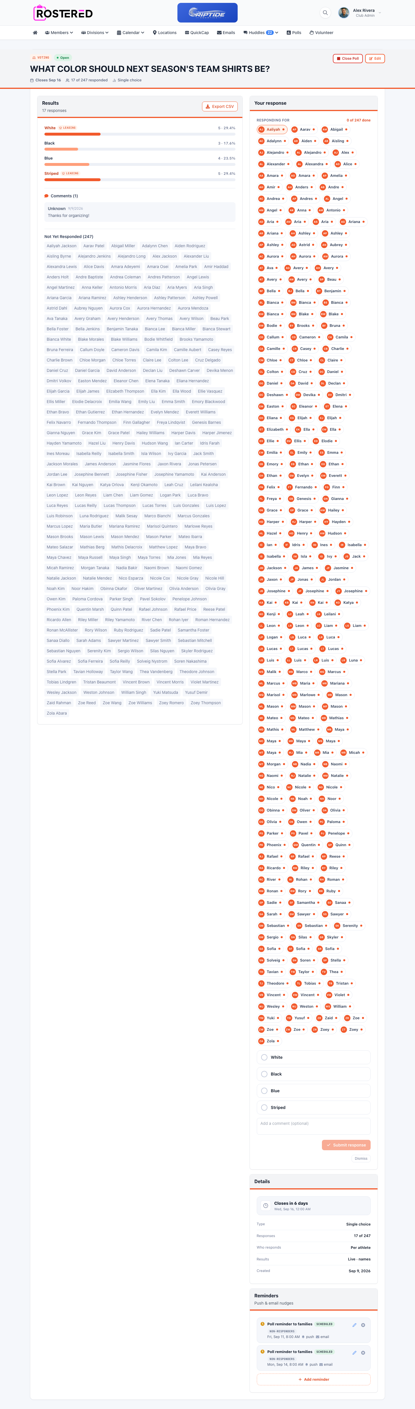 Setting up a shirt color poll in Rostered on the web